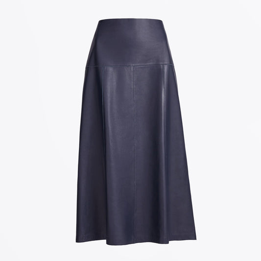 - Tiana Leather Midi Skirt - Navy