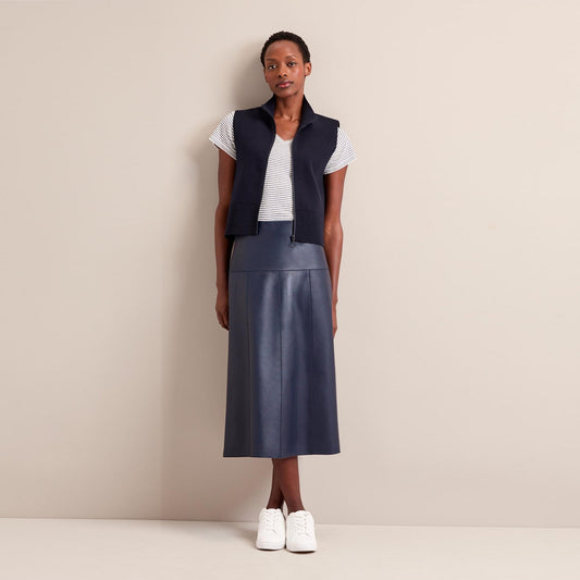 - Tiana Leather Midi Skirt - Navy