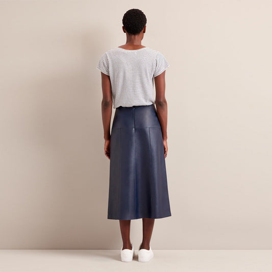 - Tiana Leather Midi Skirt - Navy