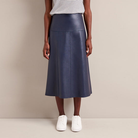 - Tiana Leather Midi Skirt - Navy