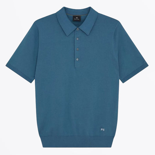 - Cotton Short Sleeve Polo Shirt - Blue