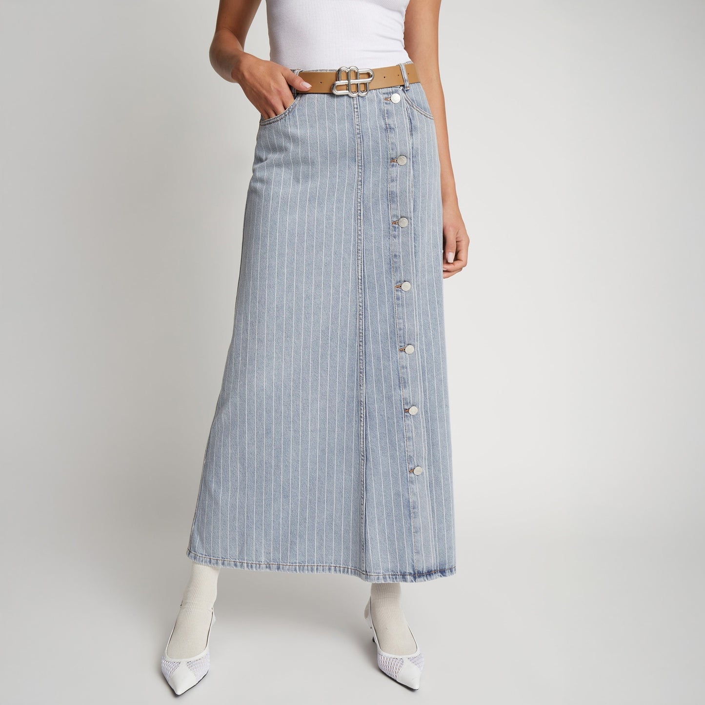- Saima Denim Skirt - Light Blue