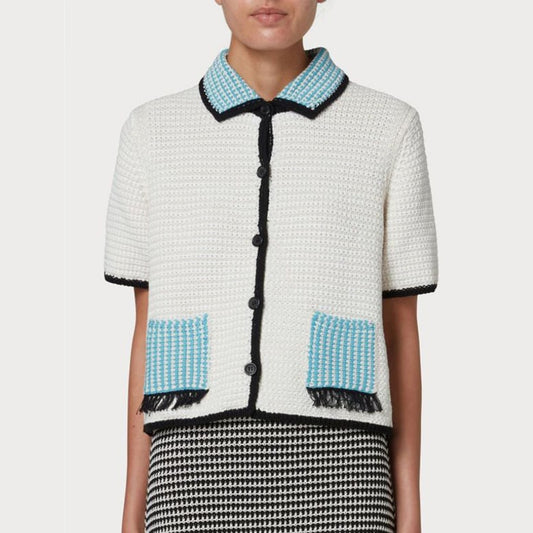 - Cotton Mix Crochet Cardigan - Ivory