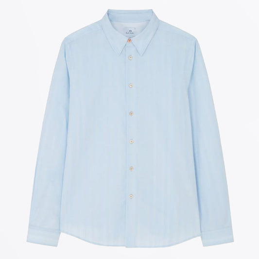 - Tailored Fit Stripe Shirt - Light Blue