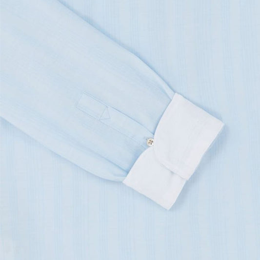 - Tailored Fit Stripe Shirt - Light Blue