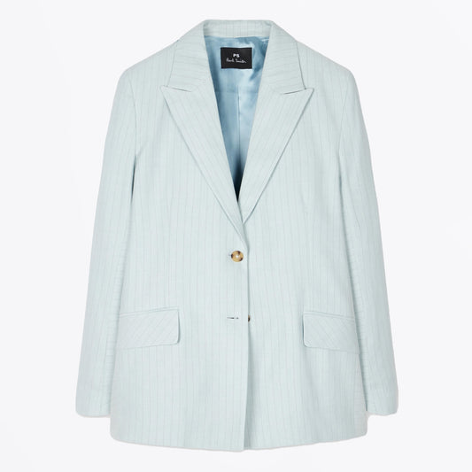 - Cotton Linen Mix Stripe Jacket - Blue