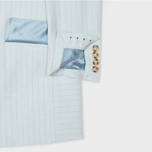 - Cotton Linen Mix Stripe Jacket - Blue