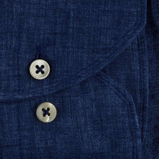 - Fitted Body Laundered Linen Shirt - Dark Blue