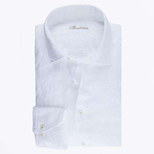 - Fitted Body Laundered Linen Shirt - White