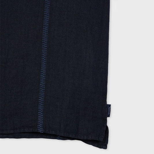 - Casual Fit Short Sleeve Linen Shirt - Dark Navy