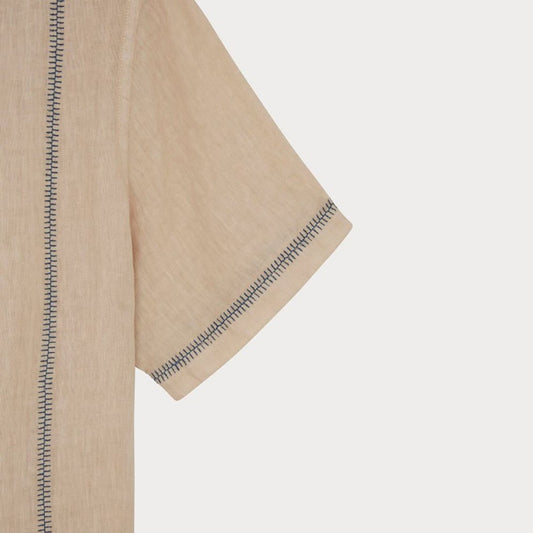 - Casual Fit Short Sleeve Linen Shirt - Light Beige