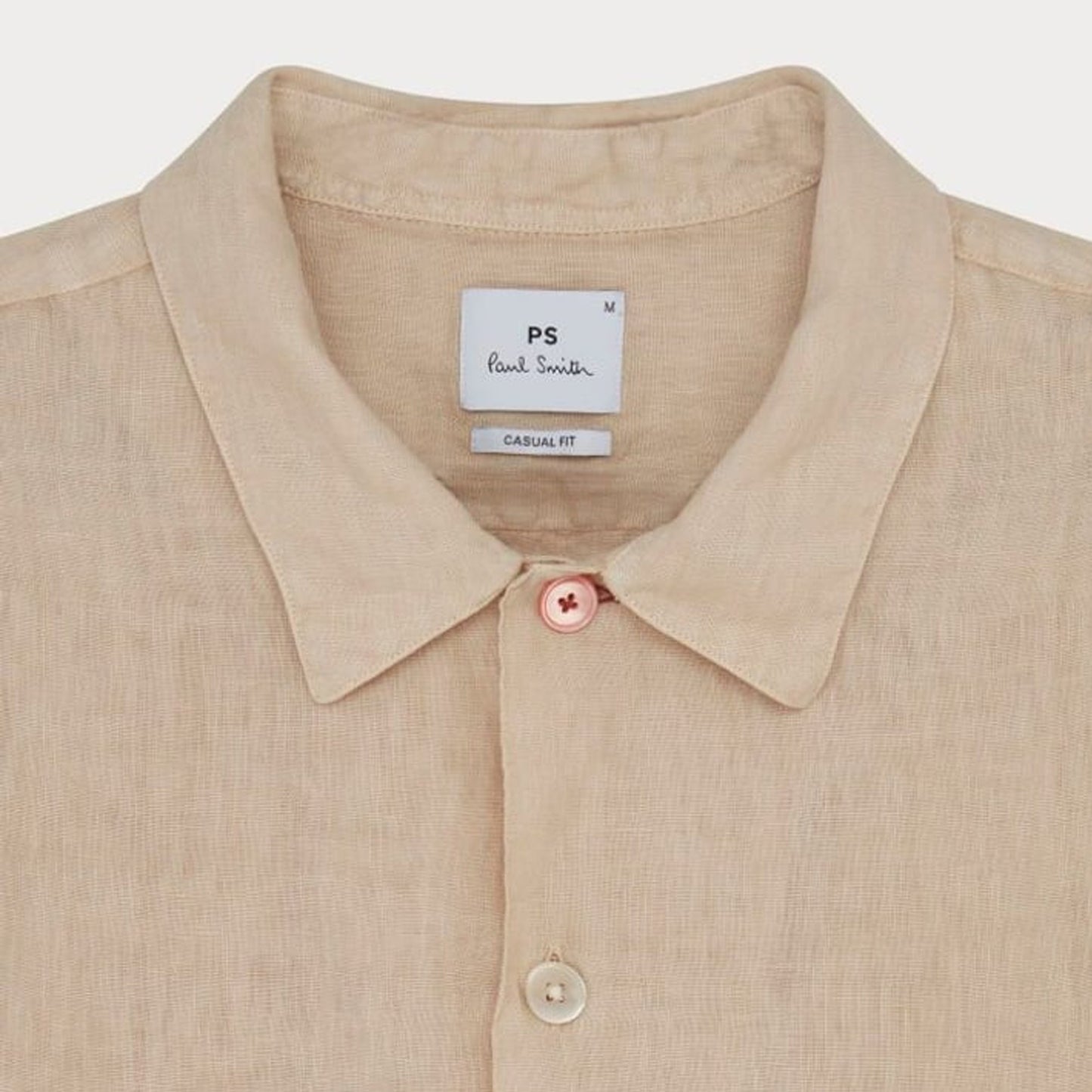 - Casual Fit Short Sleeve Linen Shirt - Light Beige
