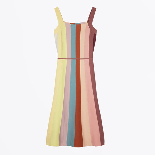 - Cotton Knitted Stripes Dress - Multi