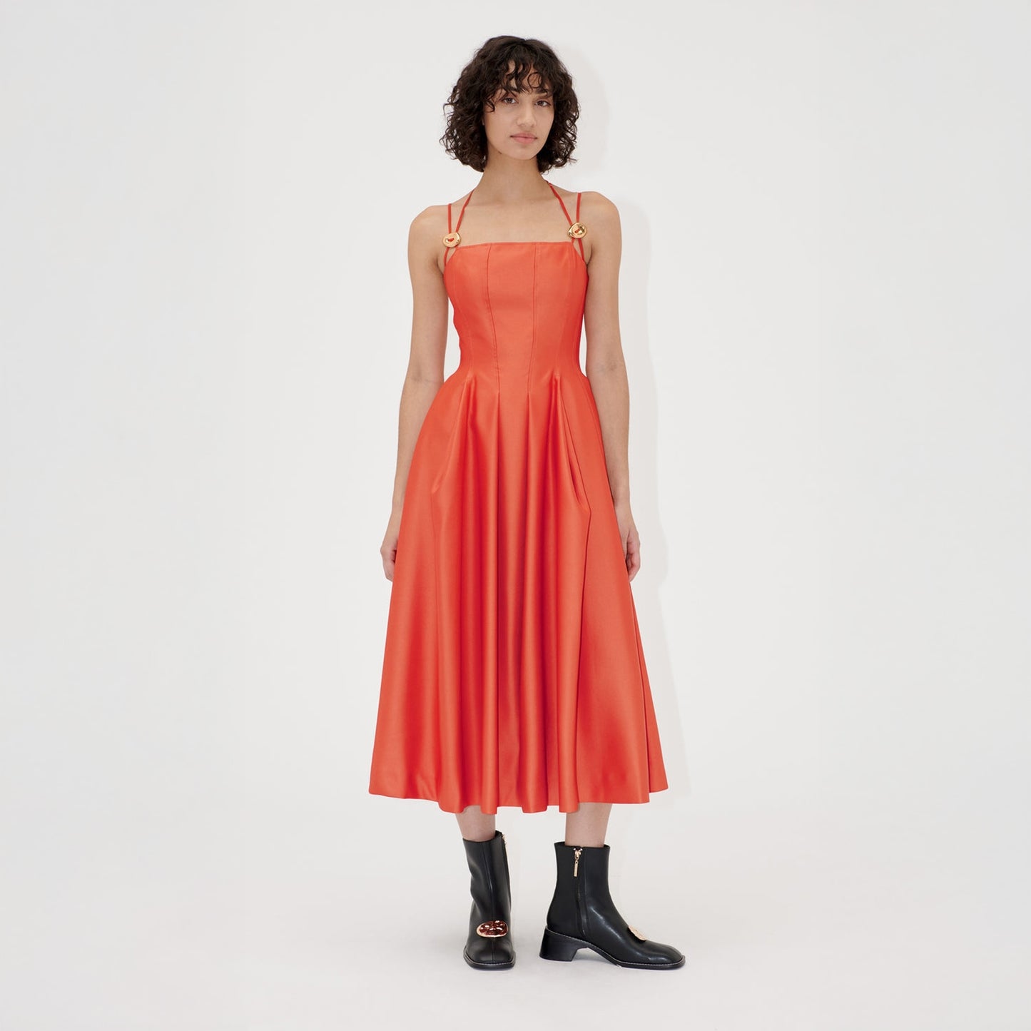- Cotton Double Strap Dress - Mecca Orange