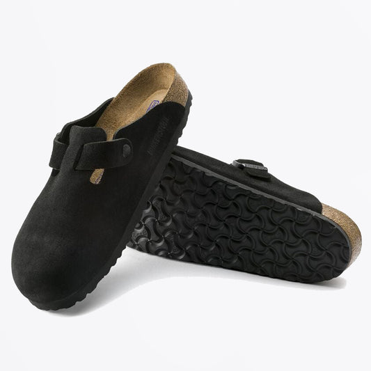 - Boston Soft Footbed Suede Leather Sandals - Black