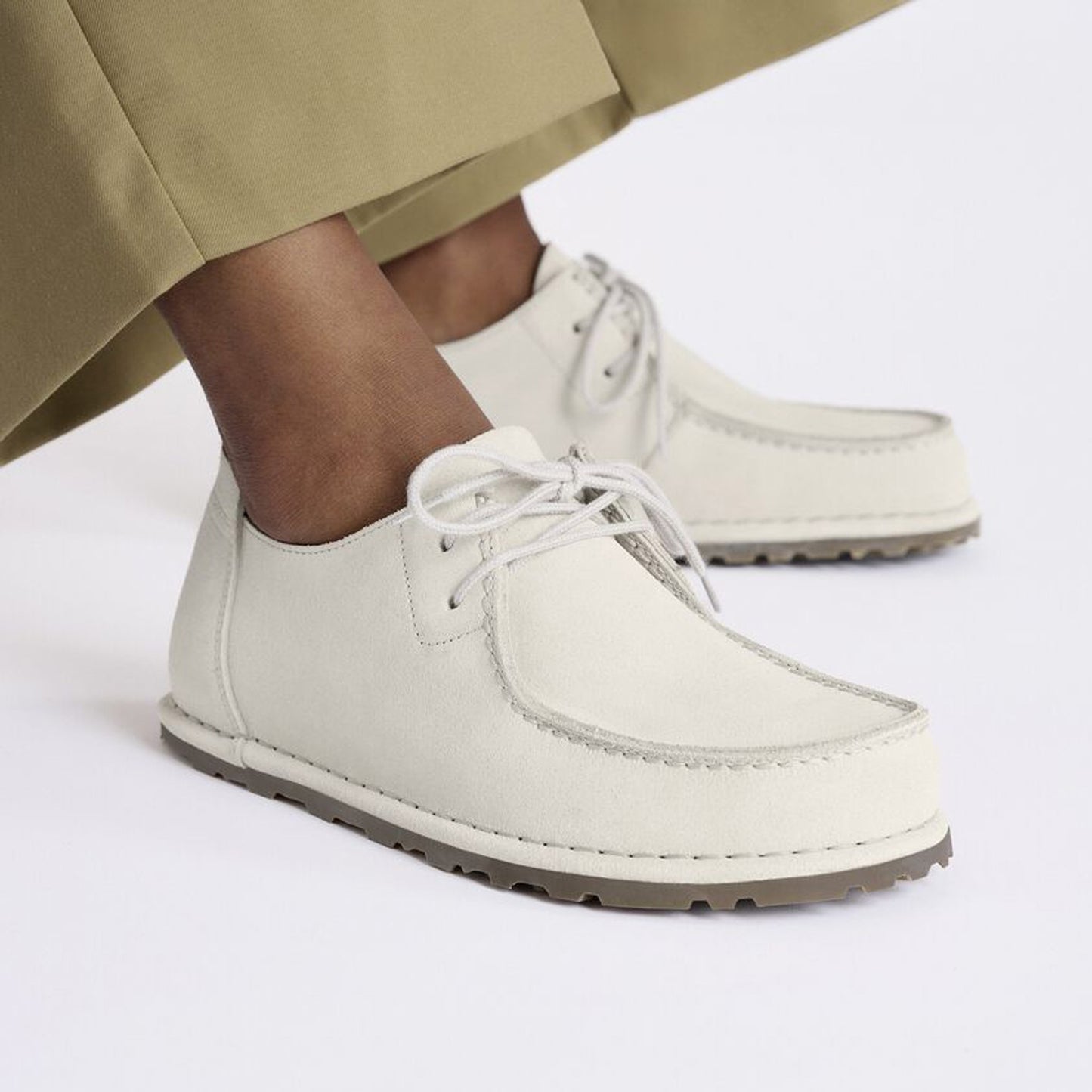 - Utti Lace Suede Leather Moccasins - Antique White