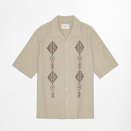 - Ole Linen Blend Shirt - Oatmeal