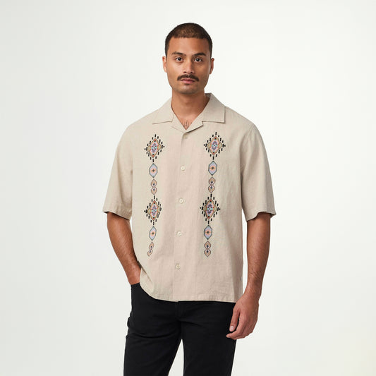 - Ole Linen Blend Shirt - Oatmeal