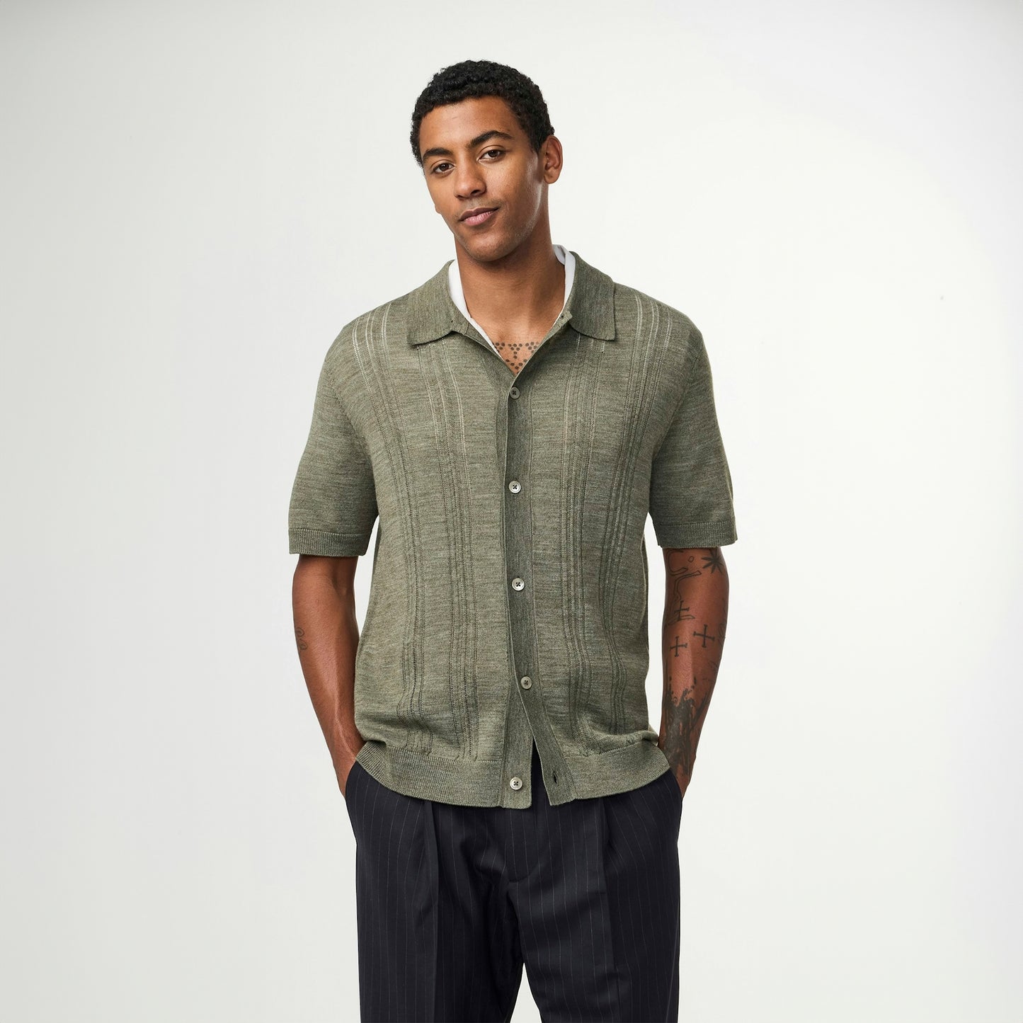 - Thor Short Sleeve Textured Cardigan - Capers