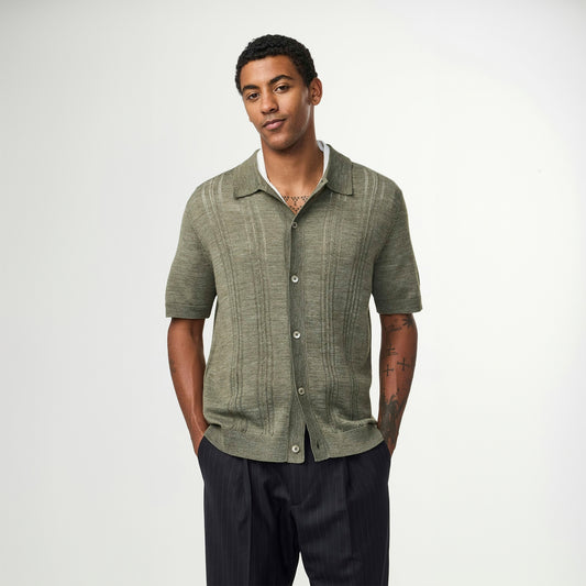- Thor Short Sleeve Textured Cardigan - Capers
