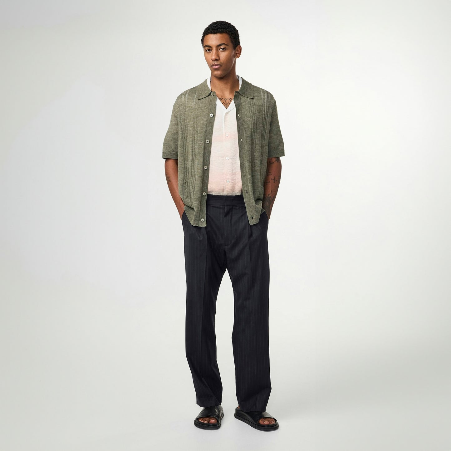 - Thor Short Sleeve Textured Cardigan - Capers