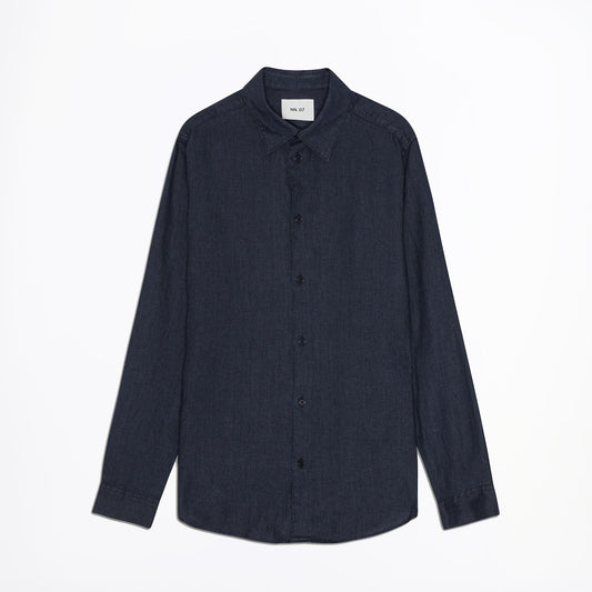 - Enzo Linen Shirt - Navy Blue