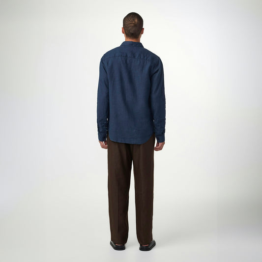 - Enzo Linen Shirt - Navy Blue