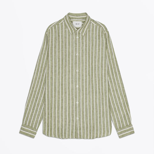 - Enzo Linen Shirt - Green Stripe