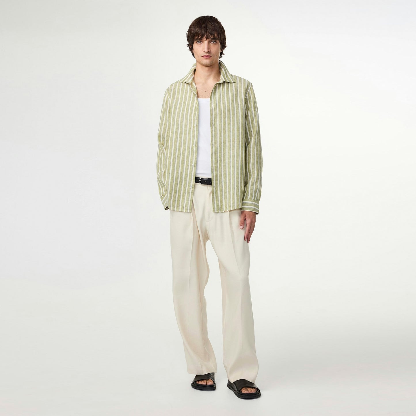- Enzo Linen Shirt - Green Stripe