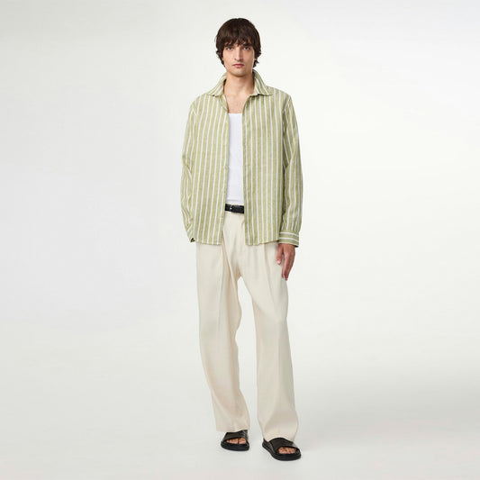 - Enzo Linen Shirt - Green Stripe