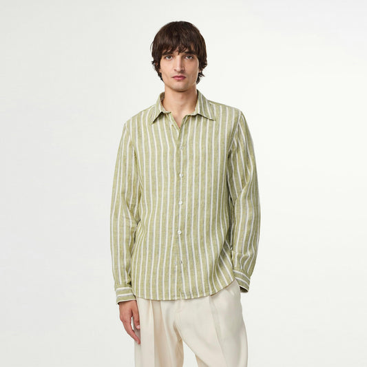 - Enzo Linen Shirt - Green Stripe
