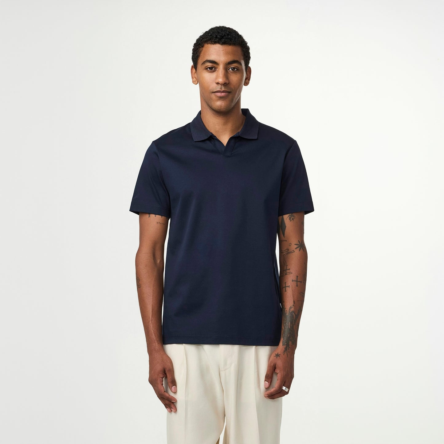 - Paul Open Collar Polo - Navy Blue
