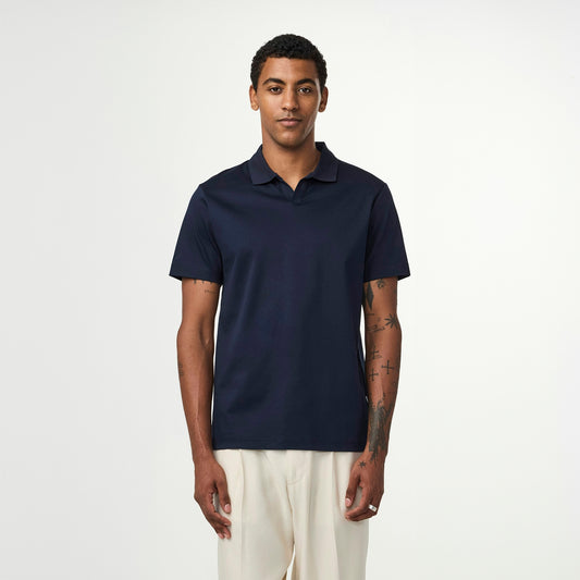 - Paul Open Collar Polo - Navy Blue
