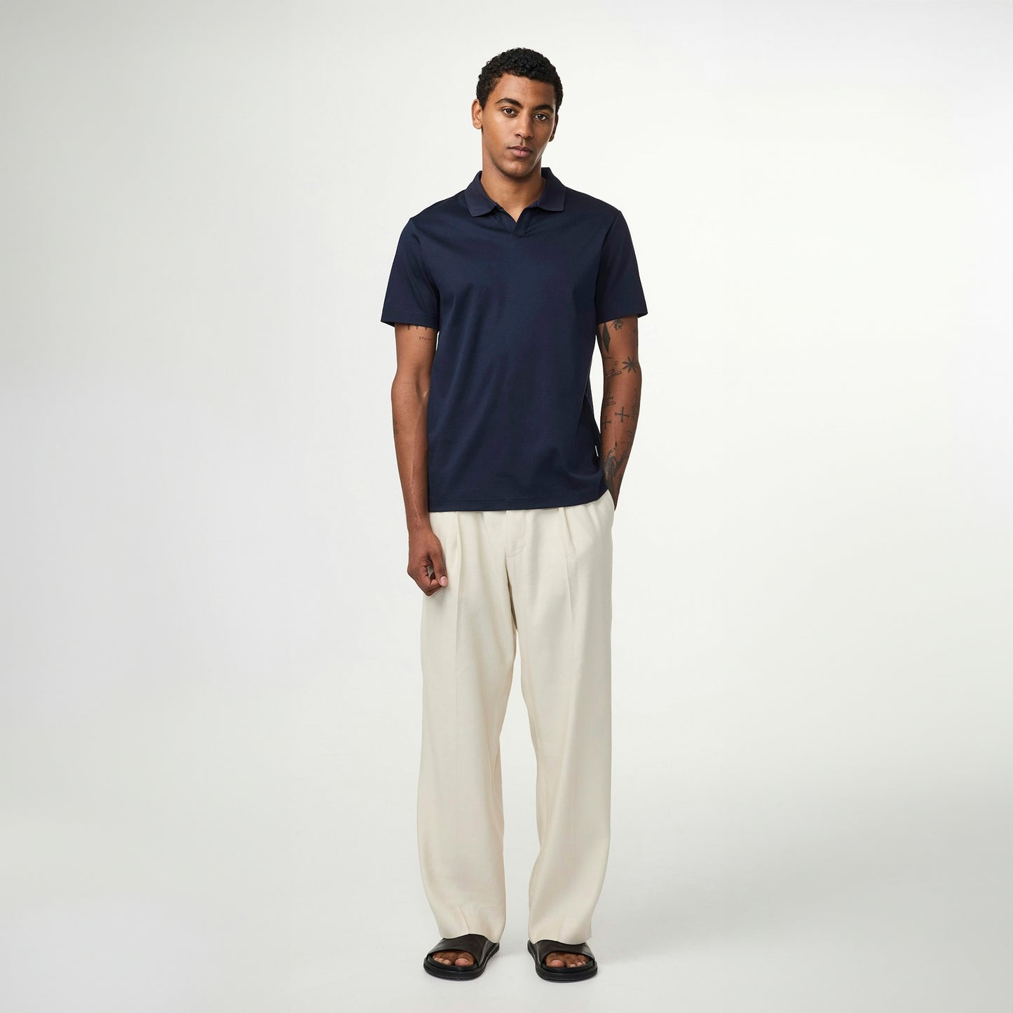 - Paul Open Collar Polo - Navy Blue