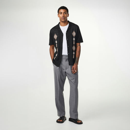 - Henry Embroidered Shirt - Black