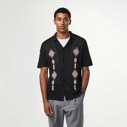 - Henry Embroidered Shirt - Black