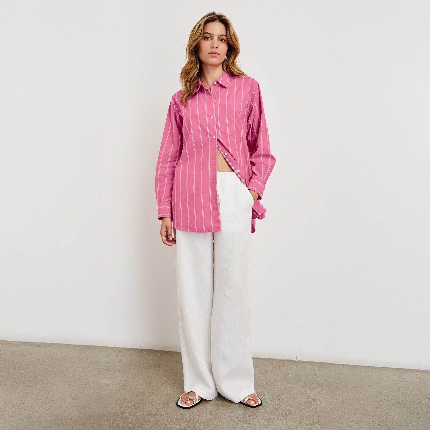 - Elsa Shirt - Hibiscus White Stripe
