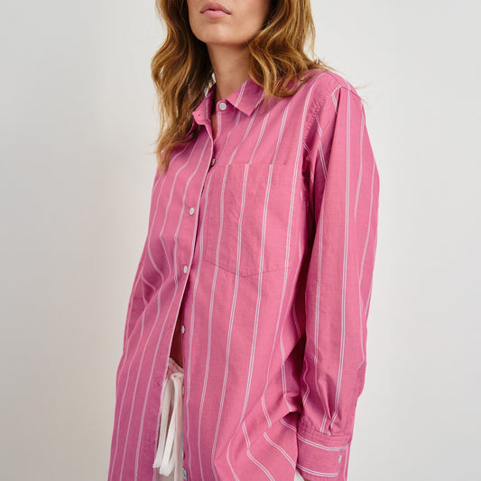 - Elsa Shirt - Hibiscus White Stripe