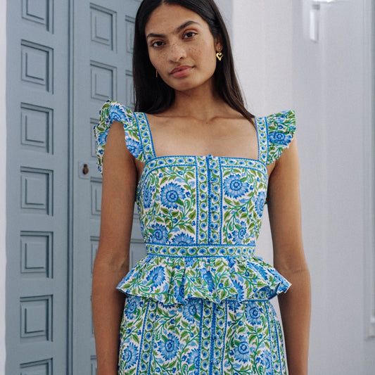 Freya Top - Peacock Border