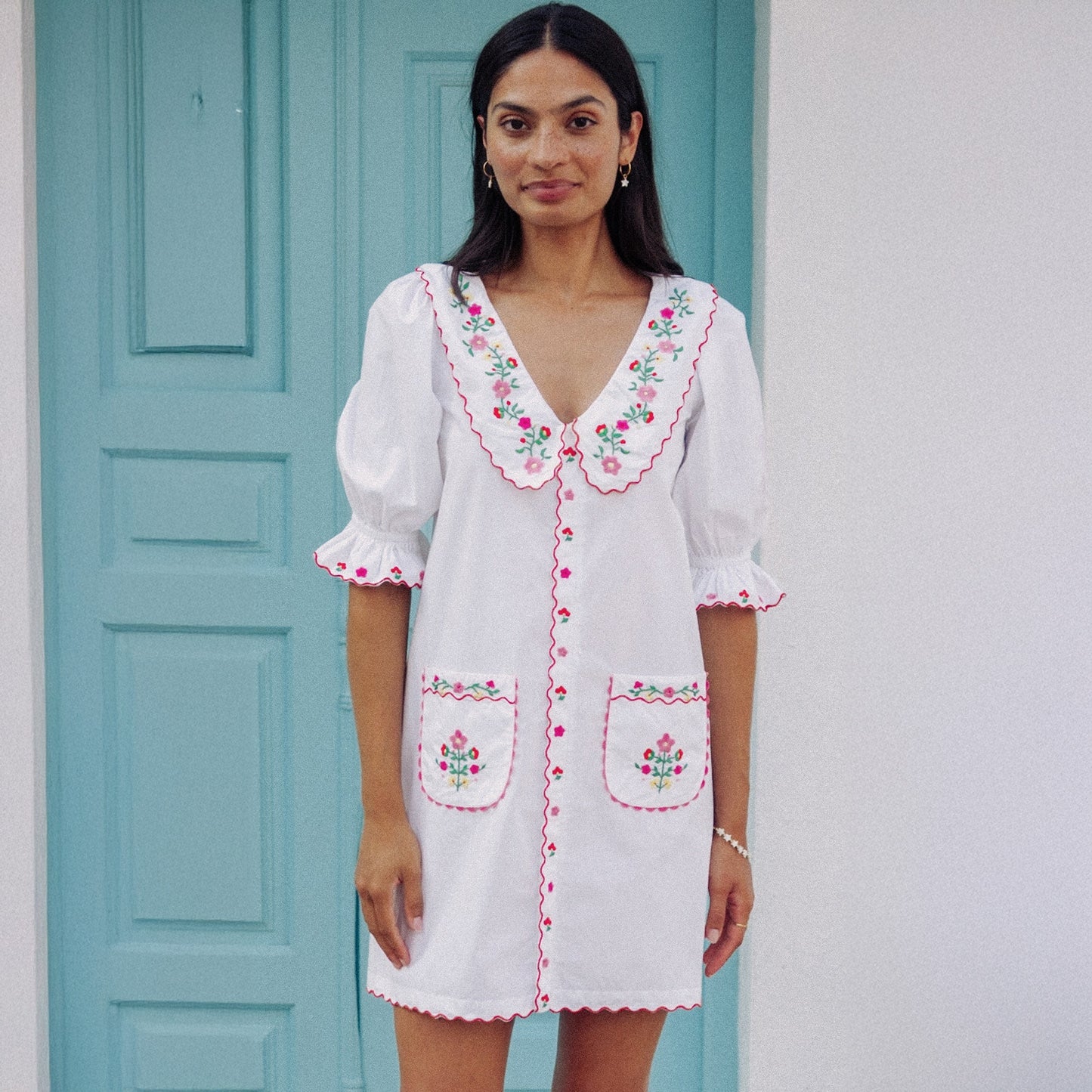 - Ava Mini Dress - Folk Embroidery