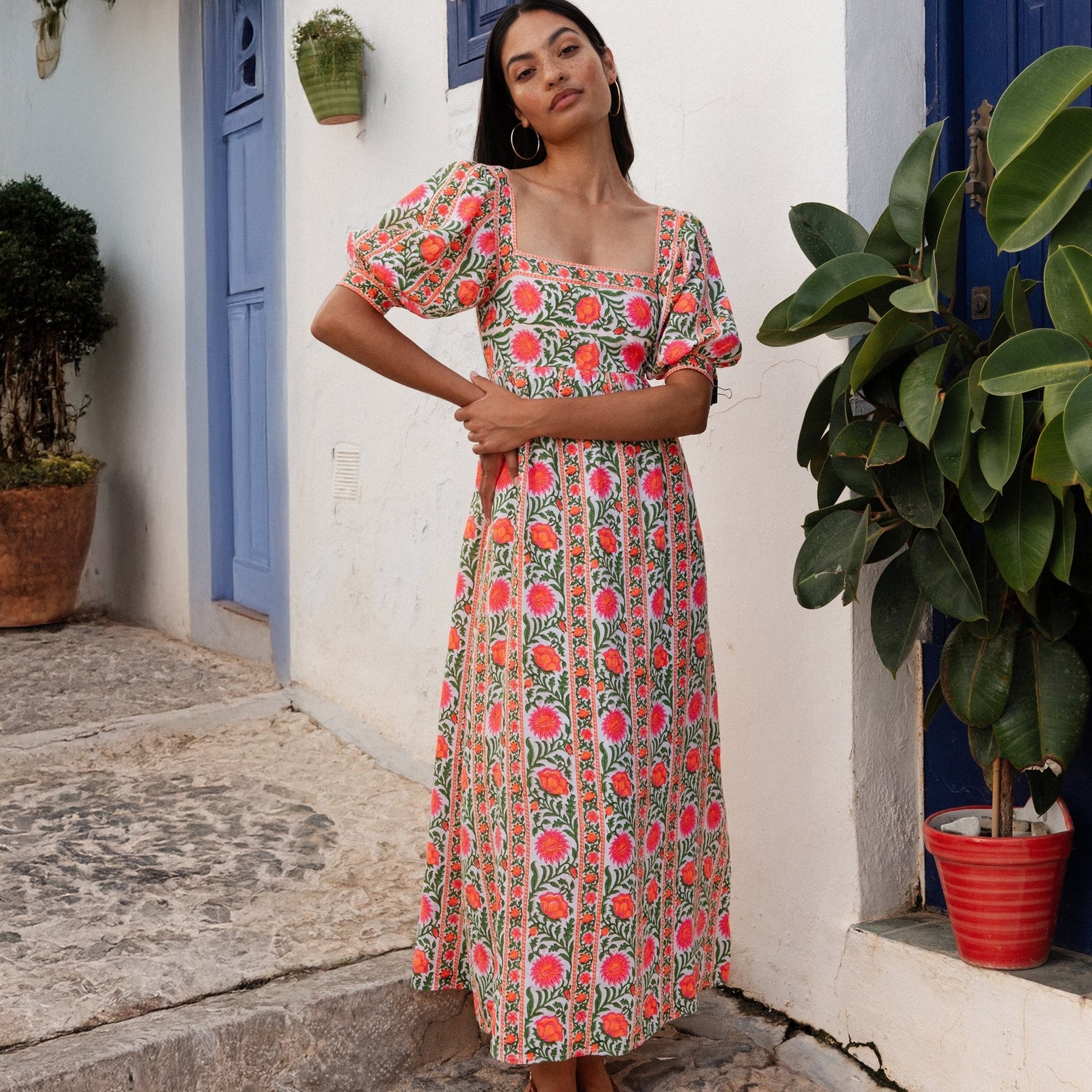 Pink City Prints - Elizabeth Dress - Neon Border MR & MRS STITCH.COM Pink City Prints - Elizabeth Dress - Neon Border MR & MRS STITCH.COM