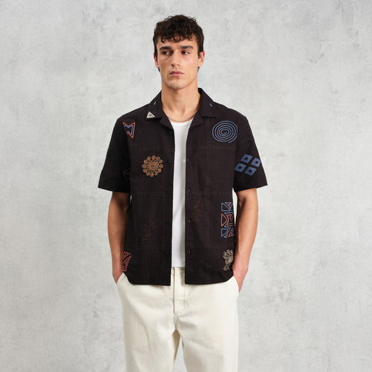 - Didicot Doodle Embroidered Short Sleeve Shirt - Navy