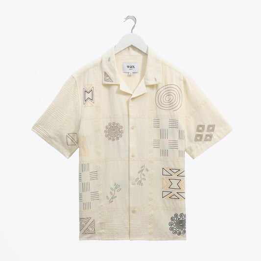 - Didicot Doodle Embroidery Short Sleeve Shirt - Ecru