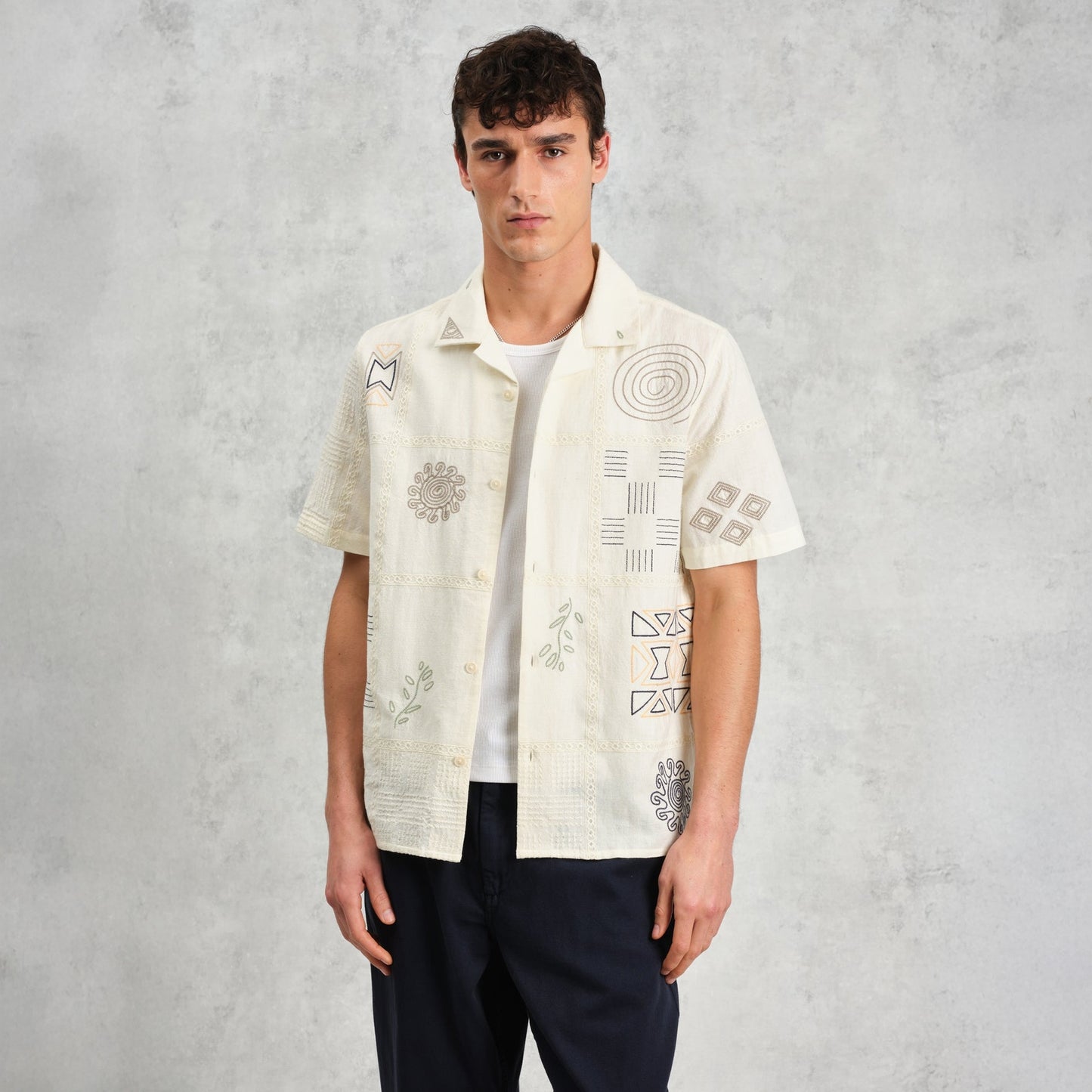 - Didicot Doodle Embroidery Short Sleeve Shirt - Ecru