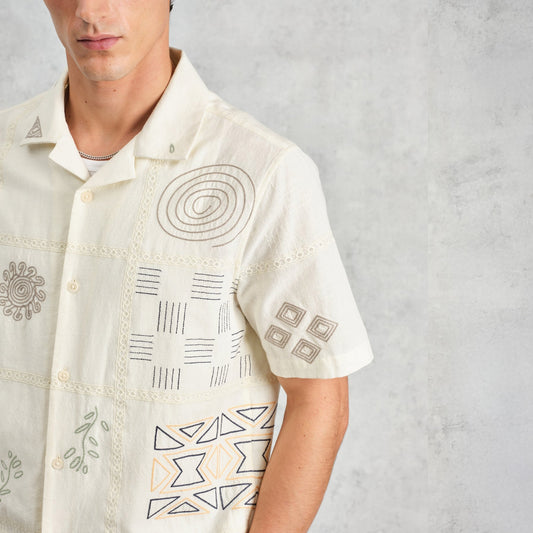 - Didicot Doodle Embroidery Short Sleeve Shirt - Ecru