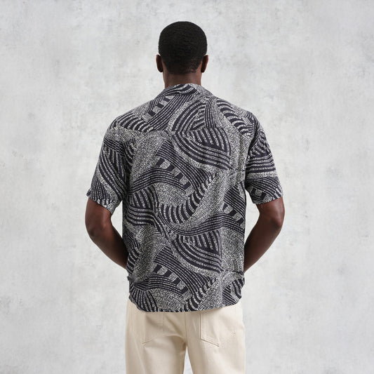 - Didicot Short Sleeve Dotted Swirl Shirt - Navy