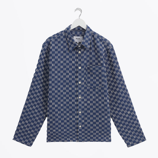 - Breton Geometric Grid Overshirt - Indigo