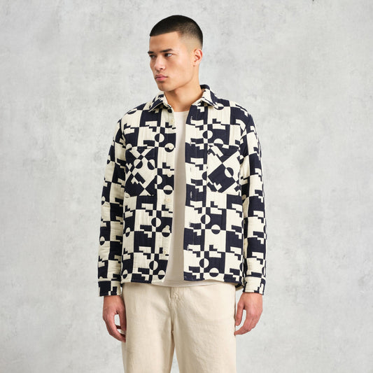 - Otto Jigsaw Jacquard Overshirt - Navy/Ecru