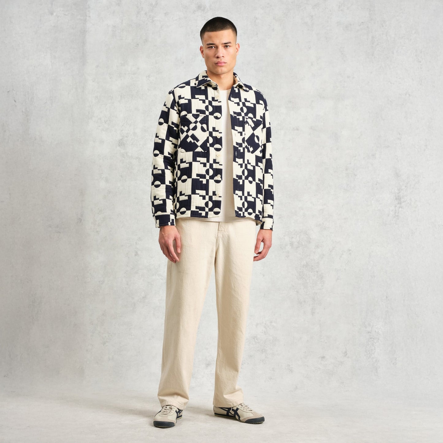 - Otto Jigsaw Jacquard Overshirt - Navy/Ecru