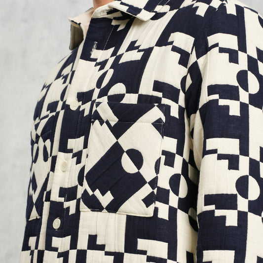 - Otto Jigsaw Jacquard Overshirt - Navy/Ecru